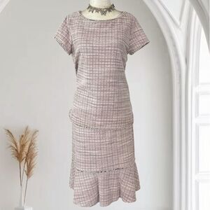 Max Studio Preppy Matching Pink White Tweet 2 Piece Set Skirt And Blouse Top M